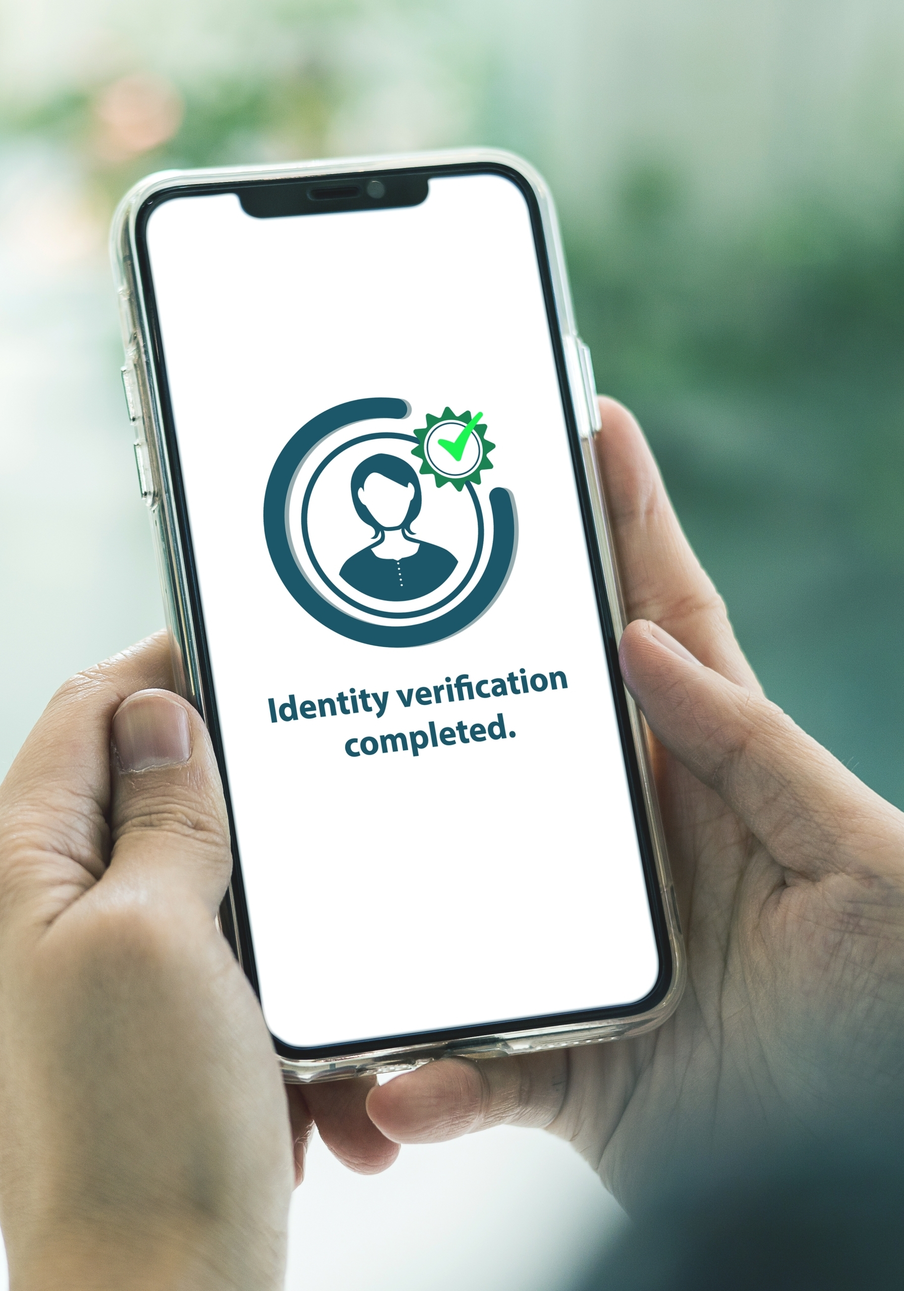 Identity verification completed. Customers use smartphones to verify identities through online applications for financial transactions and subscriptions member on platform.